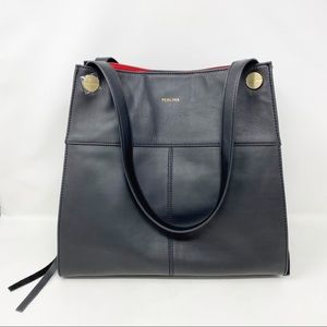 Perlina Black Leather Red shoulder Bag Large